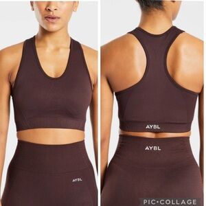 AYBL Chocolate Brown Balance V2 Seamless V-Neck Raceback Sports Bra M NWT